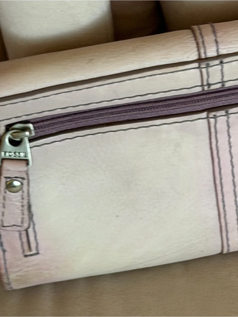 Fossil Pale Pink Leather Foldover Wallet with Silver-Tone Lock